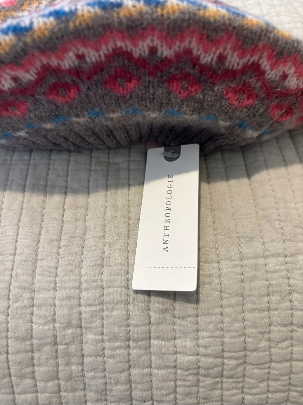 Anthropologie Multicolor Knit Beret with Pom in Pink, Blue, Mustard, Gray, Cream